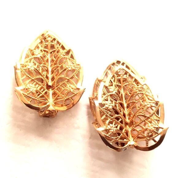 Vintage Judy Lee Gold Tone Filigree Leaf Clip On Statement Earrings - Picture 1 of 4